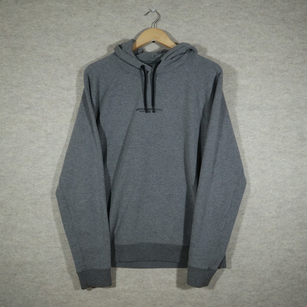 Abercrombie & Fitch Mens Hoodie Size L Gray Graphic Pullover Fall Essentials L